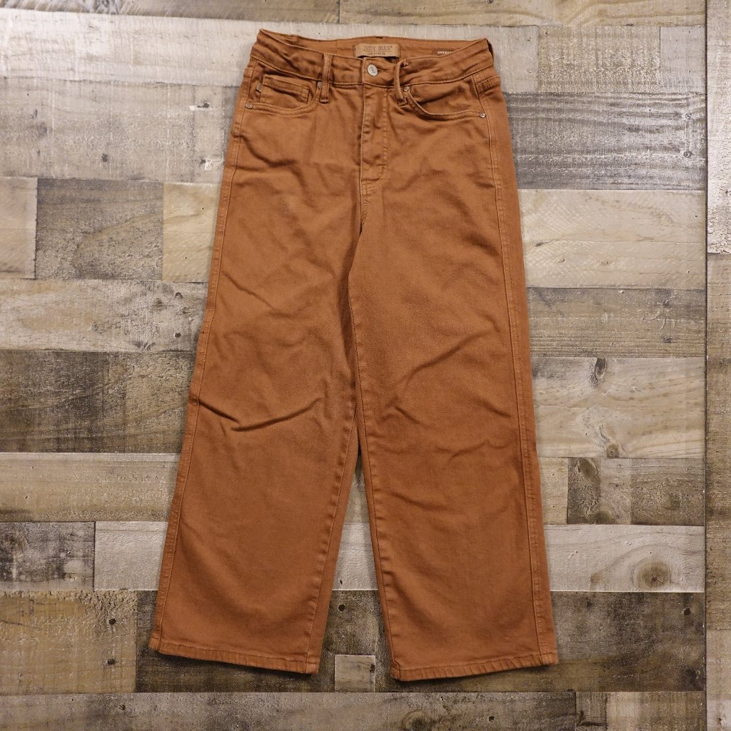 Judy Blue High Rise Wide Leg Crop Jeans Women’s 3/26 Brown Garment Dyed